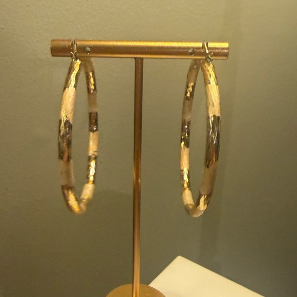 Vintage Gold Cream 2” Hoop Earrings - Picture 4 of 6